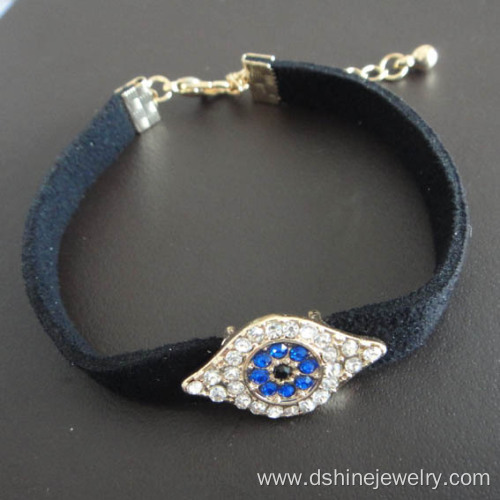 Black Velvet Slide Charm Hamsa Lucky Eye Bangle Bracelet